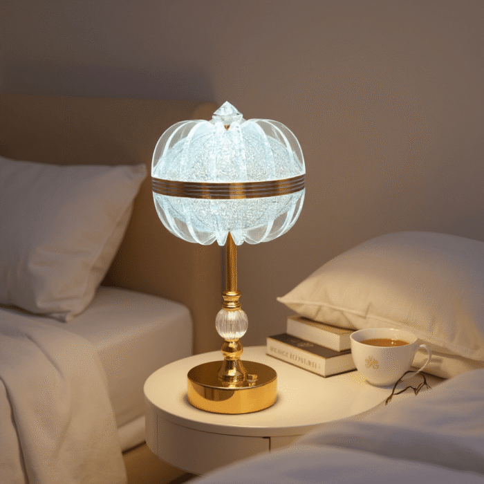 14 Inch Crystal Table Lamp with Touch Switch | 3 Color LED Bedside Lamp (Golden, White & Mix) | USB + Battery Operated Decorative Light for Bedroom, Living Room & Office