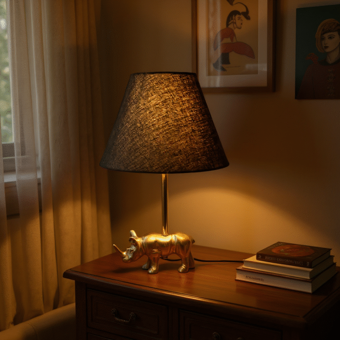 Luxury Golden RhinoTable Lamp with Black Shade – Modern Decorative Lamp for Living Room, Bedroom & Office (45 cm X 20 cm ), 825 g