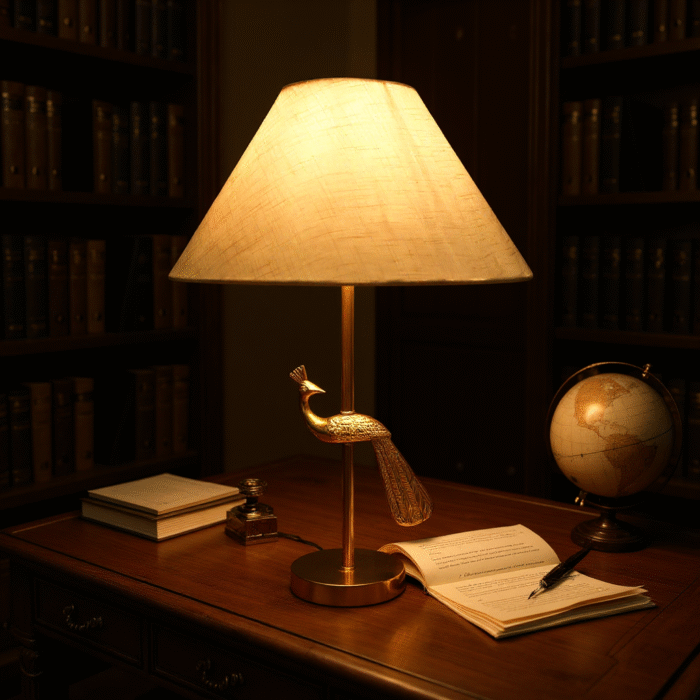 Luxury Golden Peacock Table Lamp with Black Shade – Modern Decorative Lamp for Living Room, Bedroom & Office(50 cm X 60 cm ) 885g