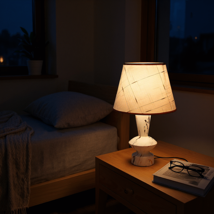 Modern Wooden Table Lamp with White Base & White Shade – Stylish Bedside Lamp for Bedroom, Living Room & Office