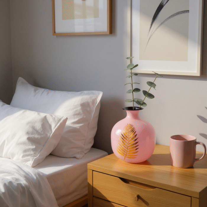 Non-Breakable Decorative Flower Vase with Golden Leaf Design – Elegant Lightweight Vase for Home & Office Décor (17 cm )