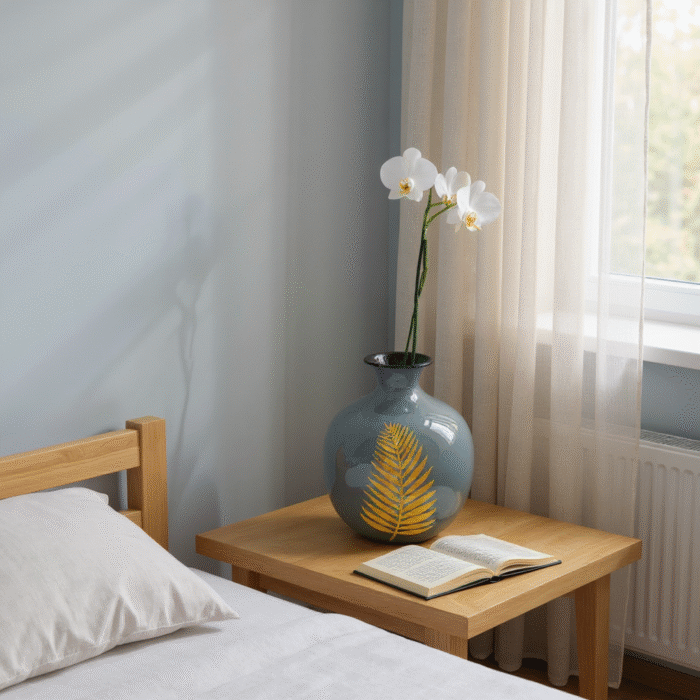 Non-Breakable Decorative Flower Vase with Golden Leaf Design – Elegant Lightweight Vase for Home & Office Décor (17 cm )