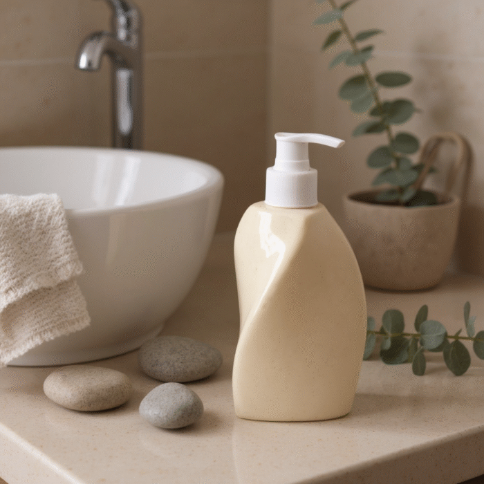 Unique Ceramic Soap Dispenser – Modern & Uncommon Design, Refillable Liquid Soap & Lotion Container with Pump for Bathroom & Kitchen