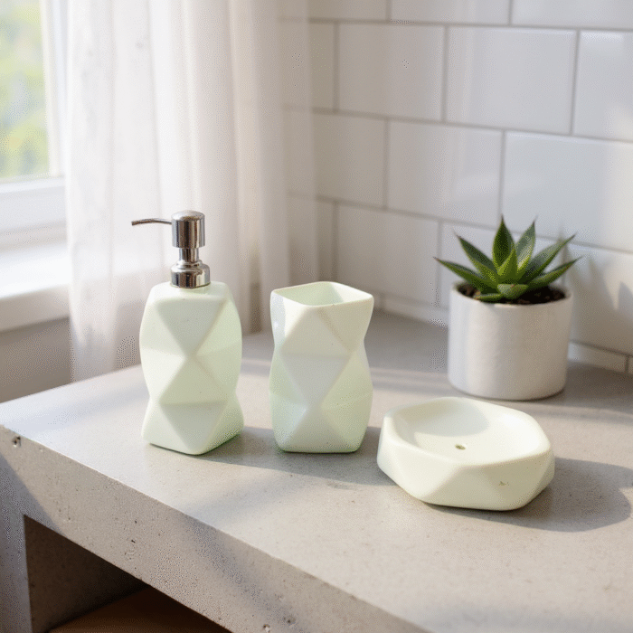 "Ceramic Bathroom Accessories Set – 3 Piece Bathroom Countertop Set with Soap Dispenser,  Toothbrush Holder, Soap Dish"