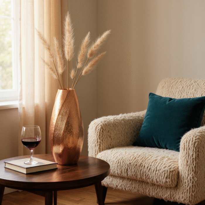 Golden Finish Decorative Flower Vase – Elegant Metal Look Vase for Living Room, Dining Table & Office Décor.( Size – (24X12) cm, weight 700