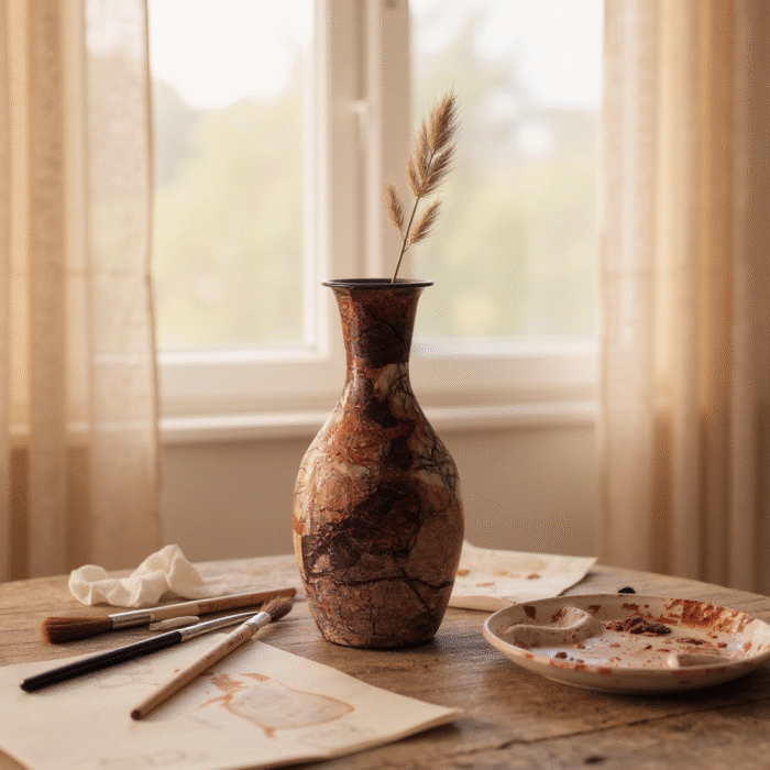 Non-Breakable Marble Finish Flower Vase – Elegant Lightweight Vase for Home, Office & Table Décor (24 cm), weight 269