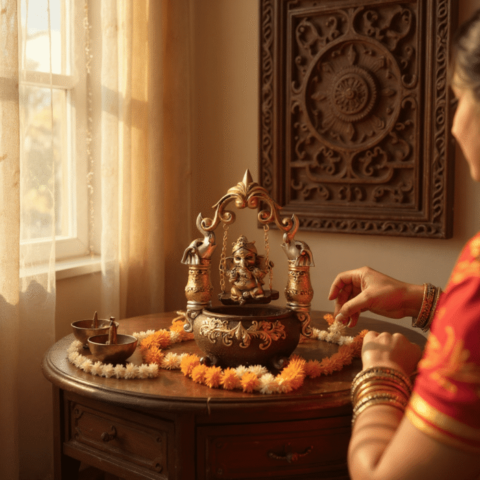 Cute Hanging Ganesha Showpiece – Decorative Lord Ganesh Idol on Swing for Home, Office & Gifting ( 21 cm X 13 cm)